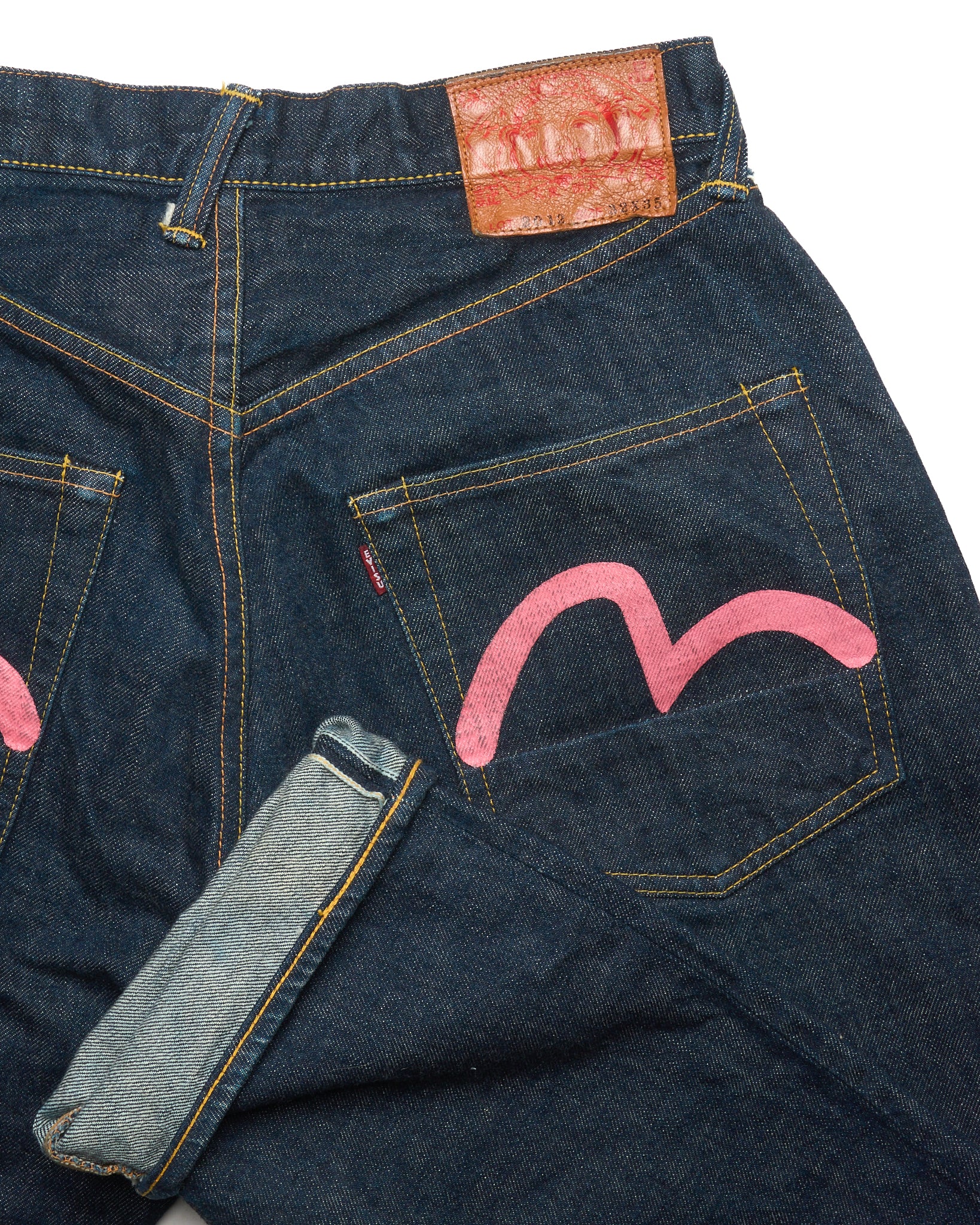 Early 00s EVISU Hand-Paint Pink Seagull Selvedge Jeans
