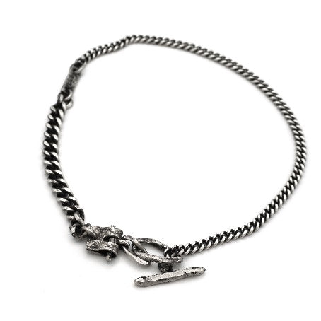 Agaffeine Silver Leather Buckle Chain Necklace