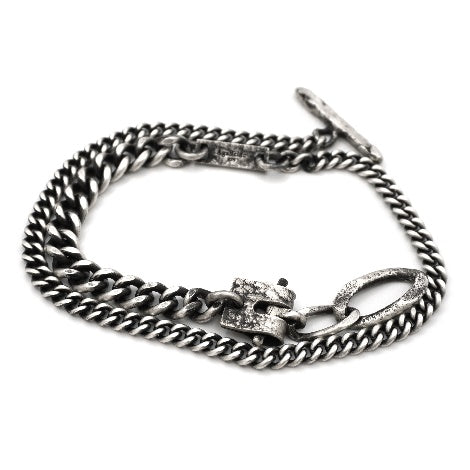 Agaffeine Silver Leather Buckle Chain Necklace